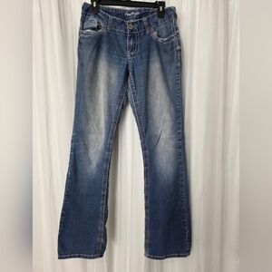 ​Amethyst Medium Wash Flare Jeans - Y2K Contrast Thick White Stitching
